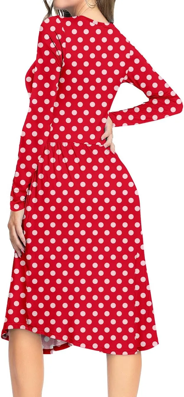 YUNDAI Womens Dress Mini Casual Loose Short Sleeve Polka Dot Knee Length Dresses with Pockets