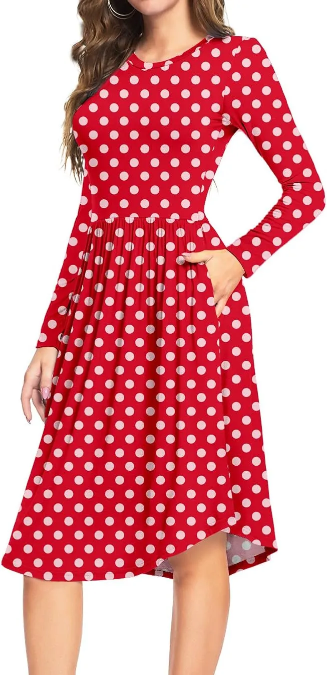 YUNDAI Womens Dress Mini Casual Loose Short Sleeve Polka Dot Knee Length Dresses with Pockets