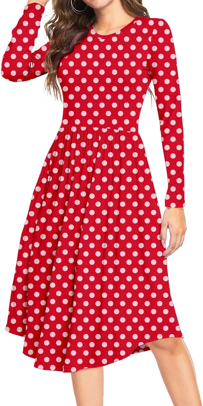YUNDAI Womens Dress Mini Casual Loose Short Sleeve Polka Dot Knee Length Dresses with Pockets