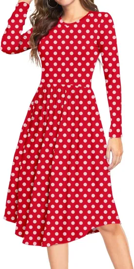 YUNDAI Womens Dress Mini Casual Loose Short Sleeve Polka Dot Knee Length Dresses with Pockets