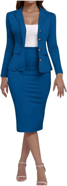 ZEFOTIM Pant/Skirt Suits for Women Dressy Wedding Blazer Solid Color Short/Long Sleeve 2 Piece Jackets