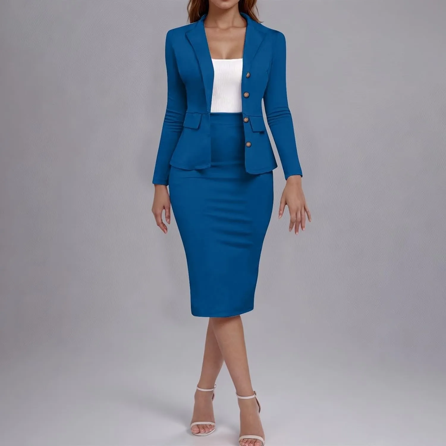 ZEFOTIM Pant/Skirt Suits for Women Dressy Wedding Blazer Solid Color Short/Long Sleeve 2 Piece Jackets