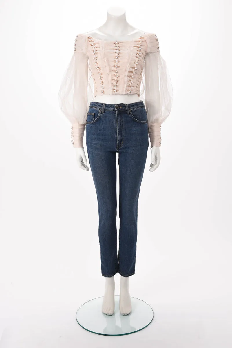 Zimmermann Cream Tulle Rhythmic Chain Pearl Top 0